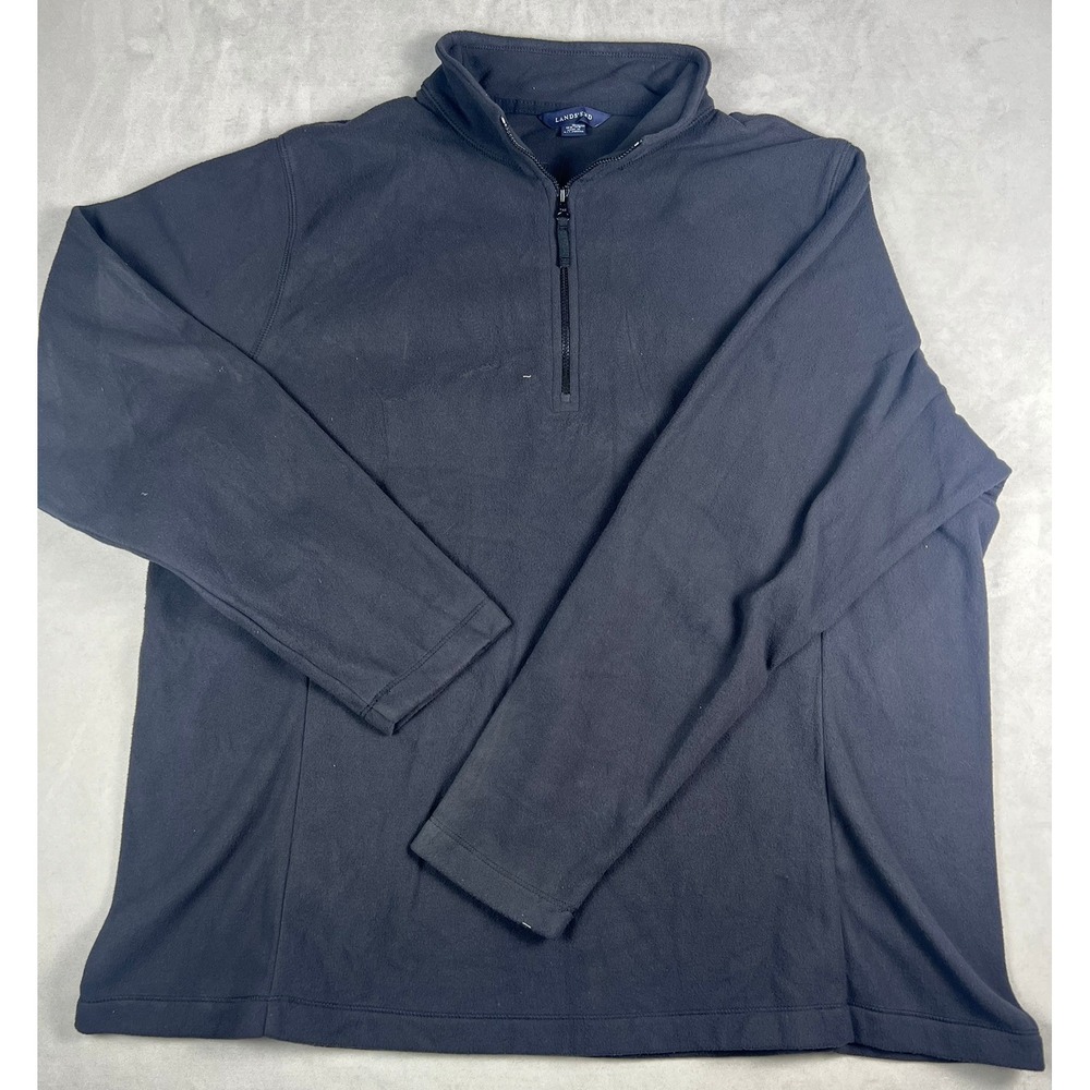 Lands‎ End Mens Navy Blue Quarter Zip Fleece Pullover Sweater Mock Neck XL